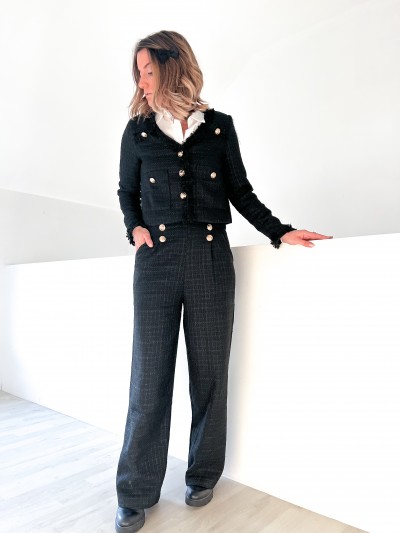 Pantalon Chane noir boutons or