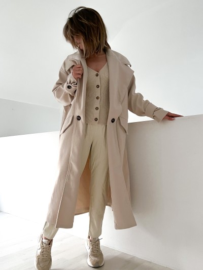 Veste longue feutré beige -...
