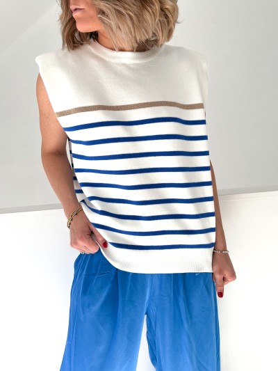 Pull sans manches ligné