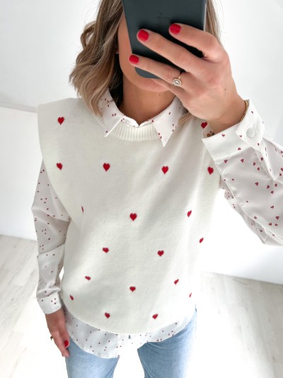 Pull sans manches coeurs -...