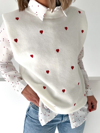 Pull sans manches coeurs