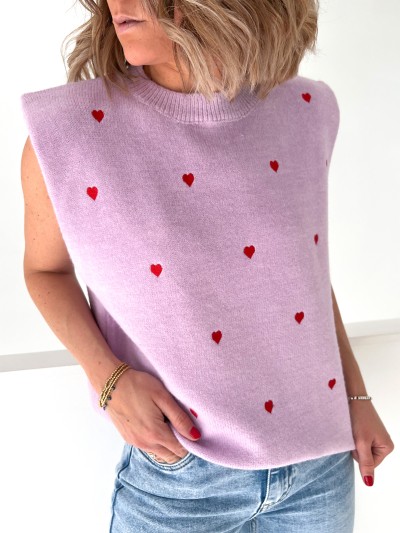 Pull sans manches coeurs -...