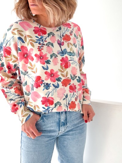 Pull à fleurs - Rose Framboise