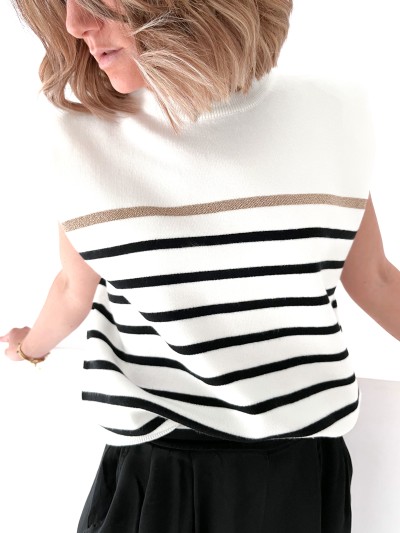 Pull sans manches ligné - Noir