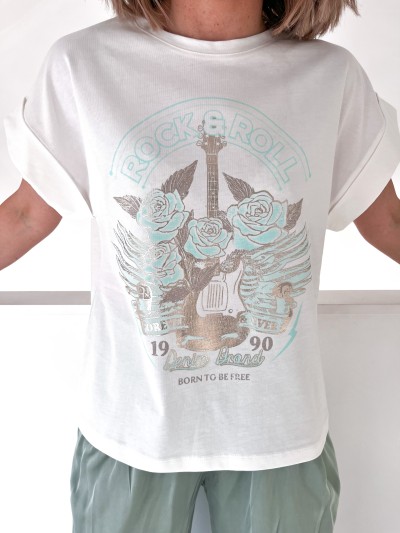 T-Shirt Blanc Rock-Roll