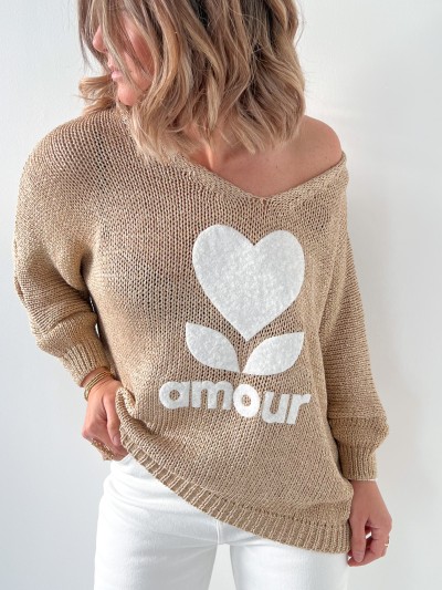 Pull en maille AMOUR - Doré