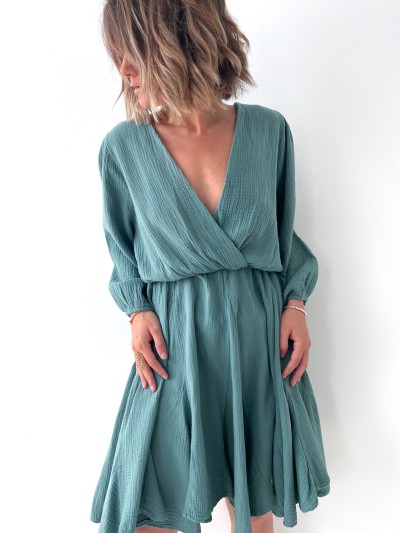 Robe Gaz de coton - Vert d'Eau
