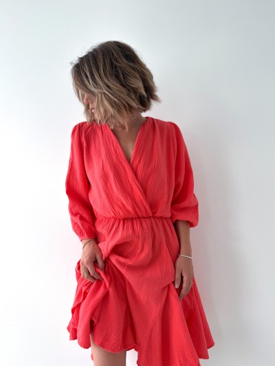 Robe Gaz de coton - Corail