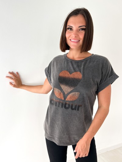 T-shirt gris foncé Amour