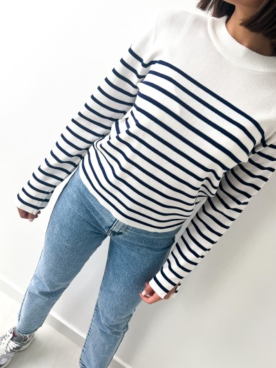 Pull Marin Boutons Epaules