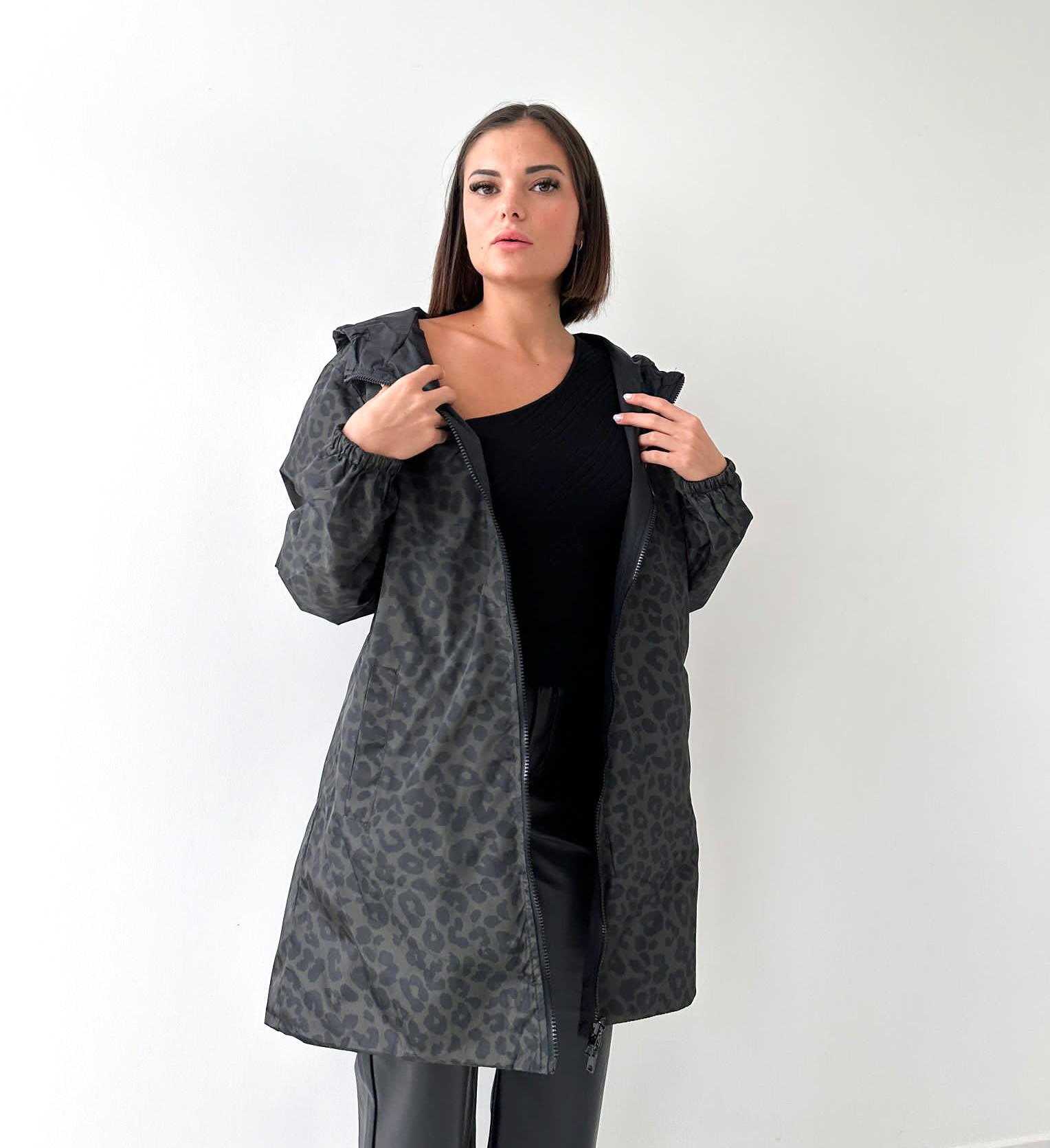 Veste de pluie réversible longue léopard