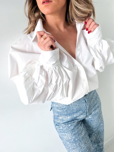 Shirt met pofmouwen - Wit