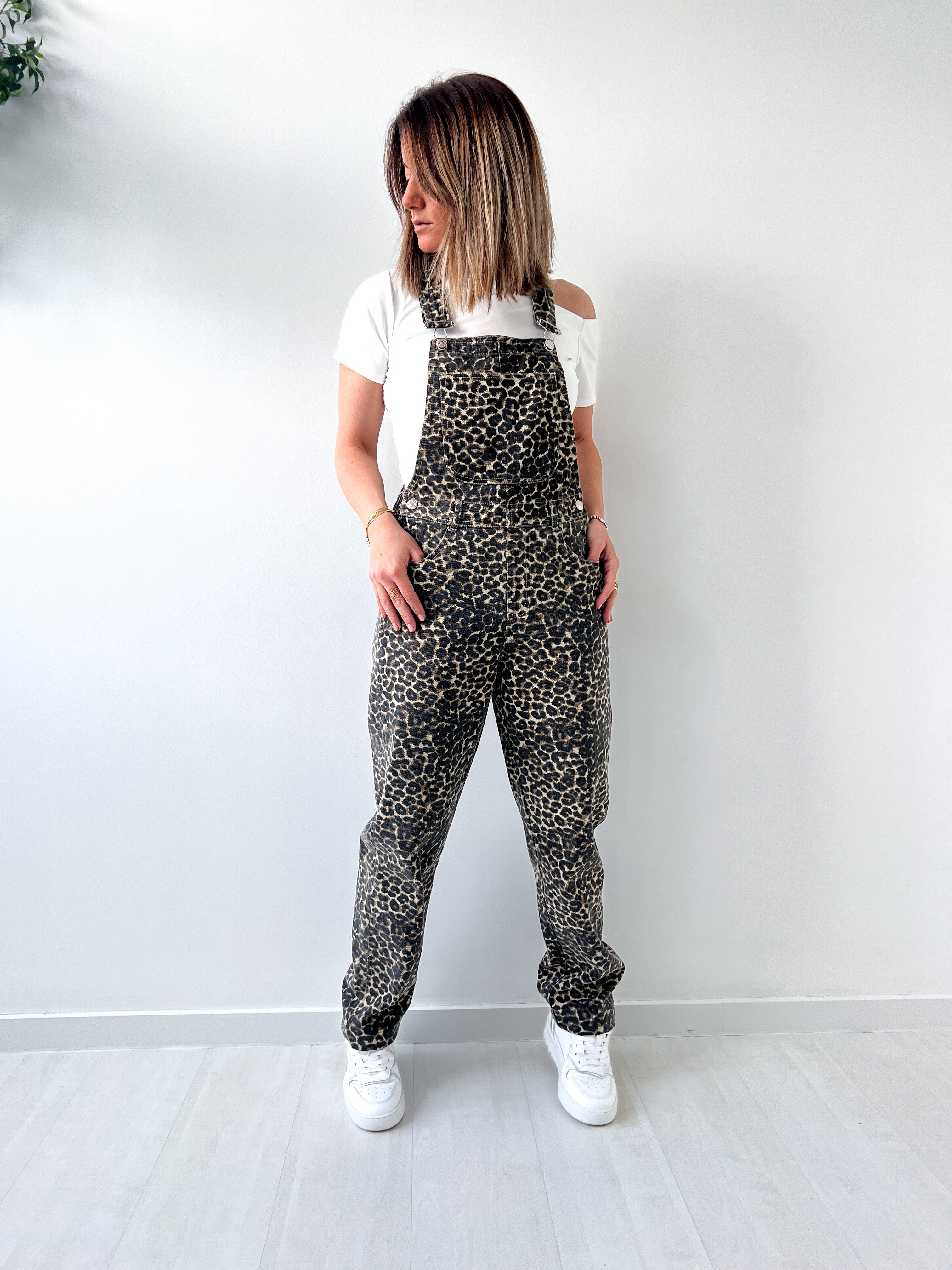 Jeans-Latzhose Leopard