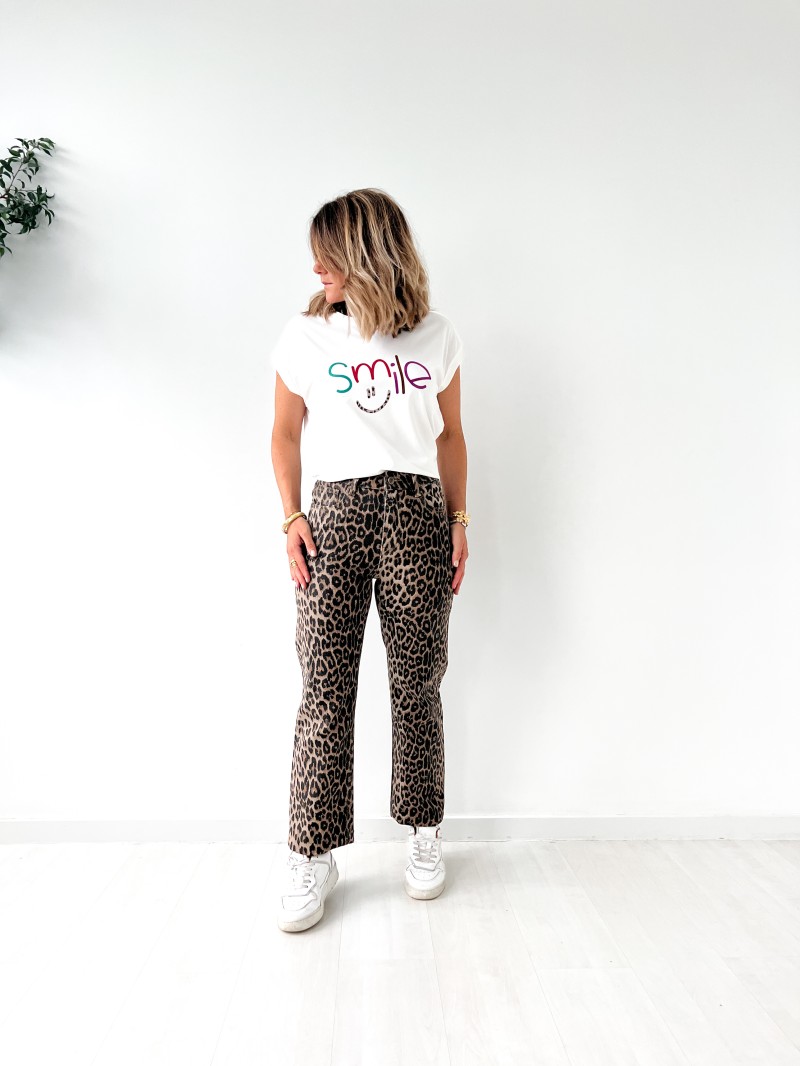 Pantalon en jeans Solange Léopard
