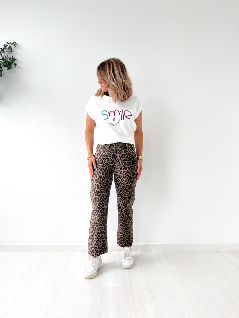 Pantalon en jeans Solange Léopard