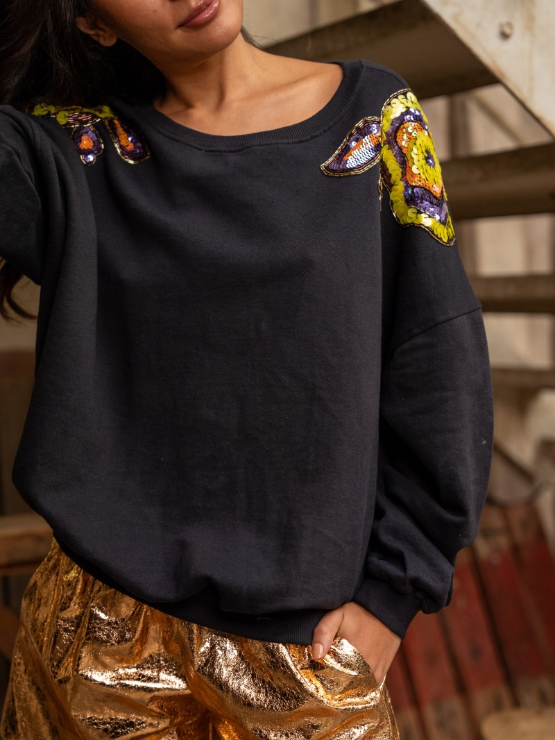 Sweatshirt Pullover Sequin an den Schultern