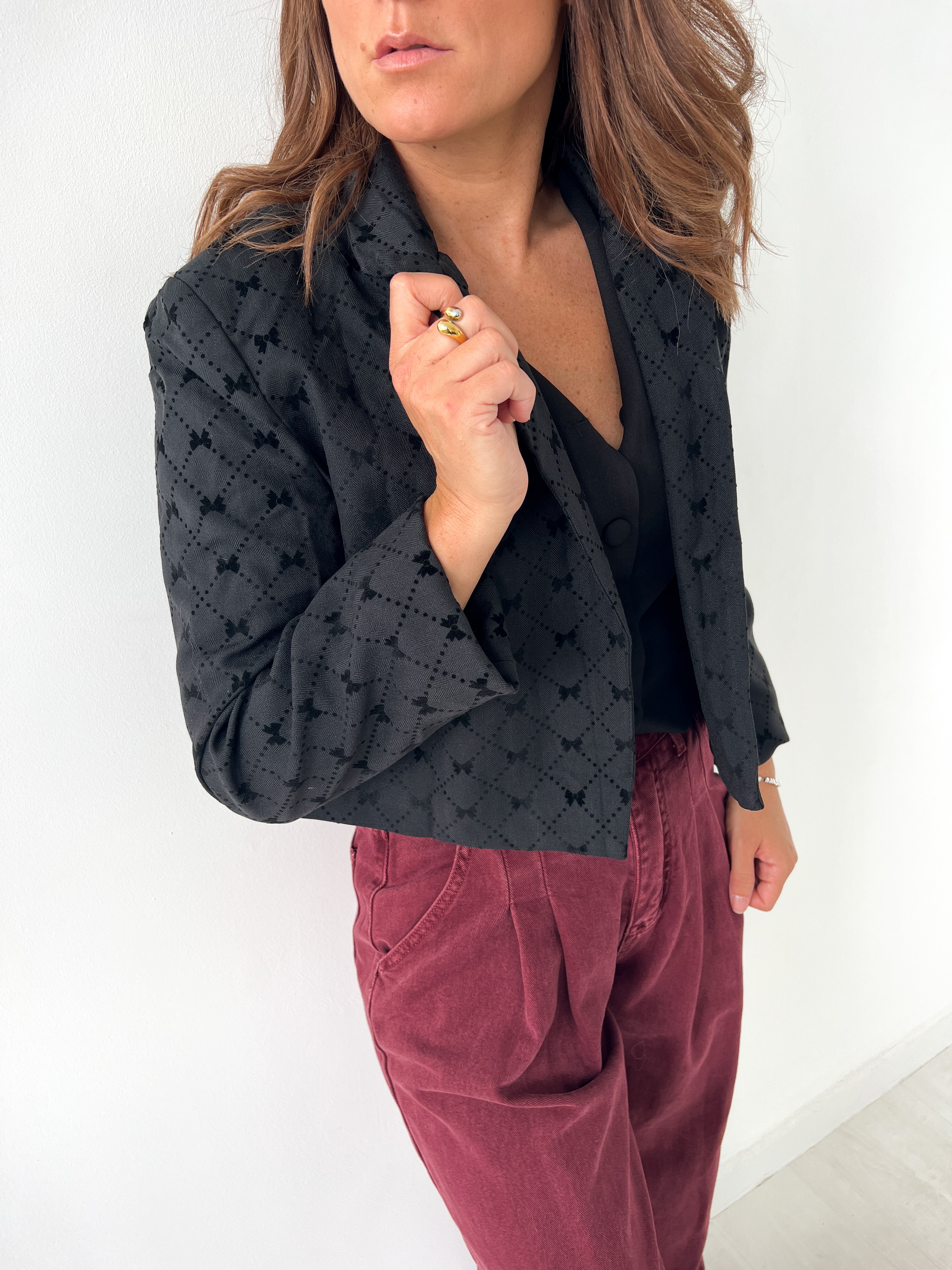 Veste courte à motif Géométrique noir