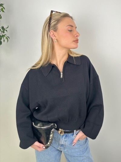 Pull polo chic - Schwarz
