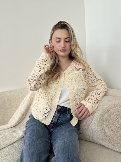 Gilet crochet - Blanc Cassé