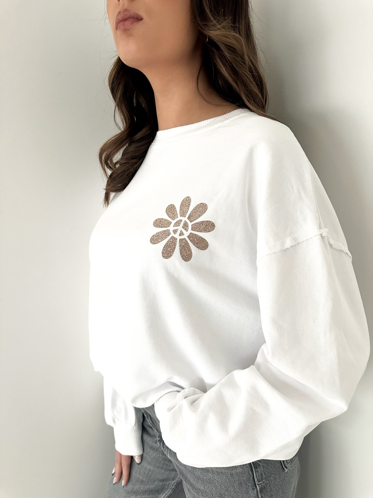 Sweat Blanc Fleur Dorée