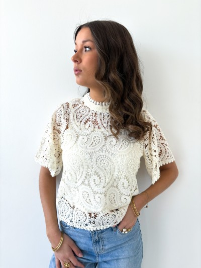 Blouse brodée Eliza - Wollweiß