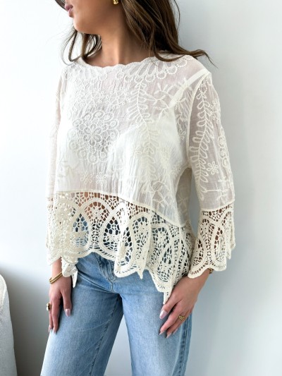 Blouse brodé Romy - Beige