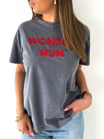 T-shirt Wonder Mum - Gris...