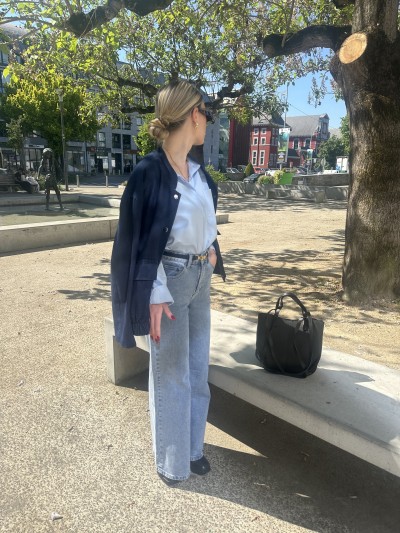 Bomber en denim structuré -...