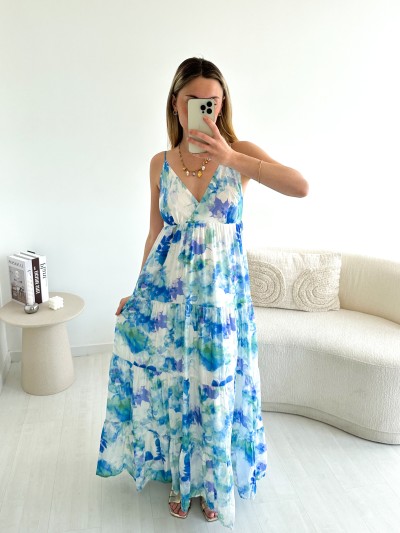 Robe longue Paloma - Bleu bic
