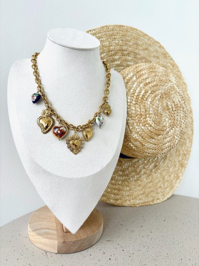Collier coeurs sacrés - Doré