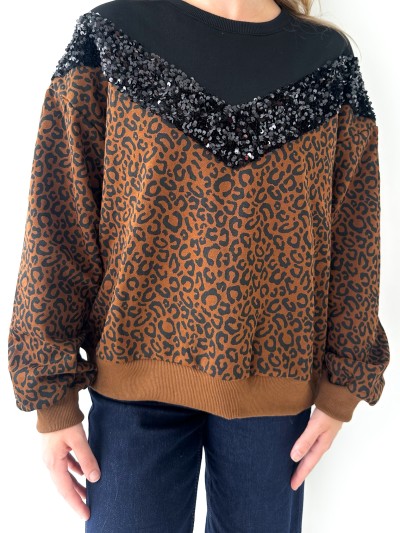 Pull Léo V avec sequin - Camel
