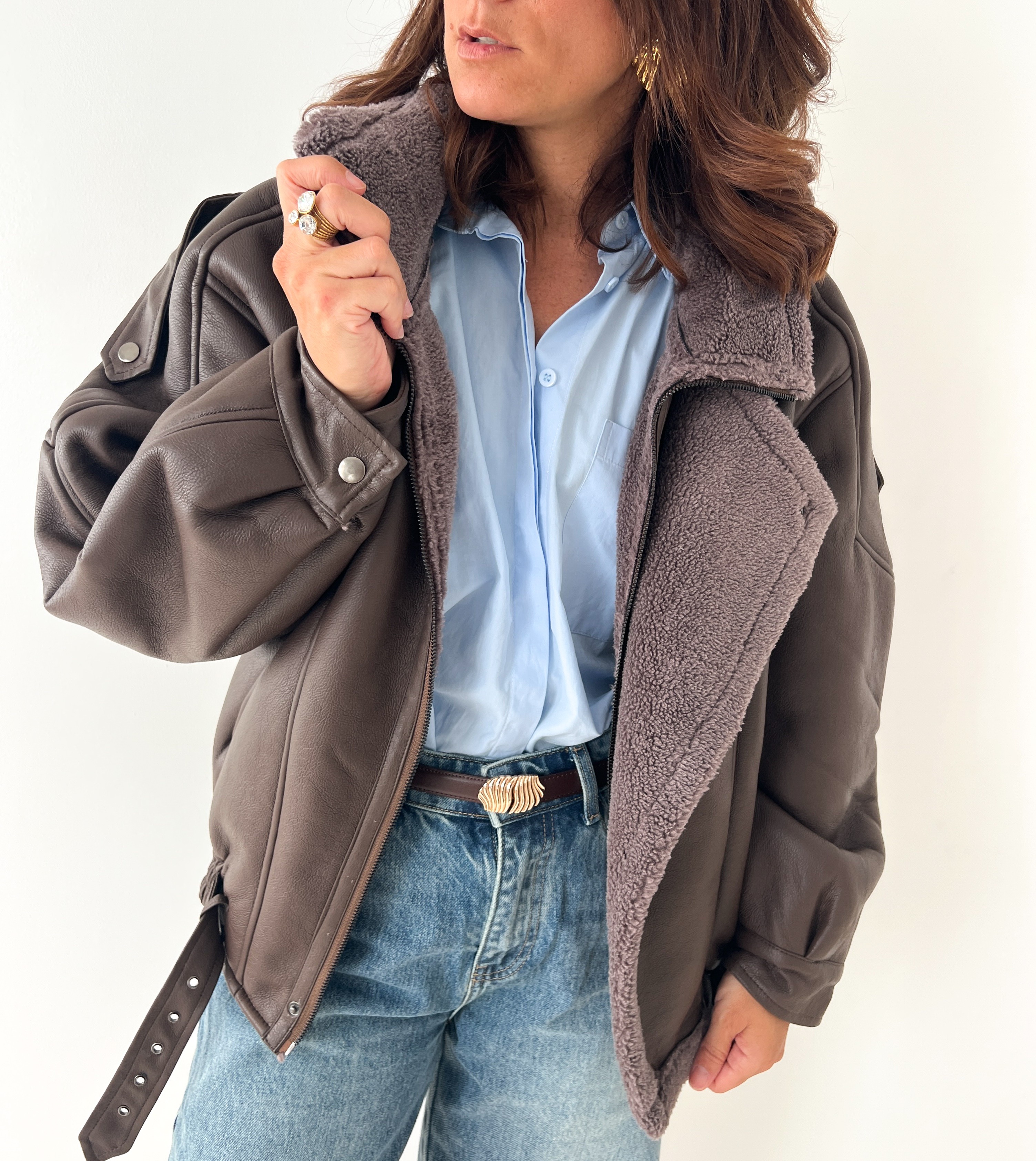 Jacke Maxine aus Kunstleder und Lammfellfutter