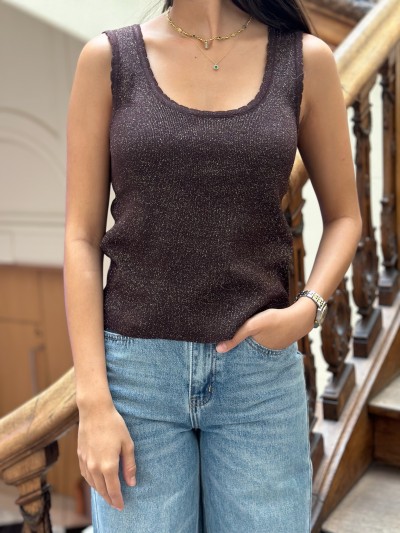 Top pailleté Zoé - Brun