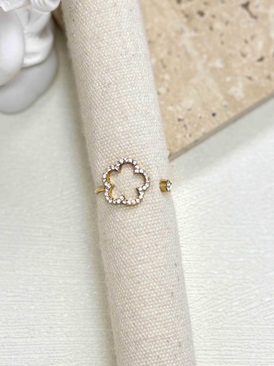 Ring met strassbloem - Gouden