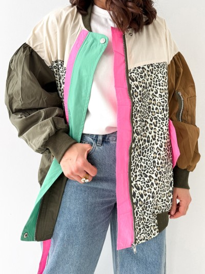 Veste année 70 léopard - Khaki