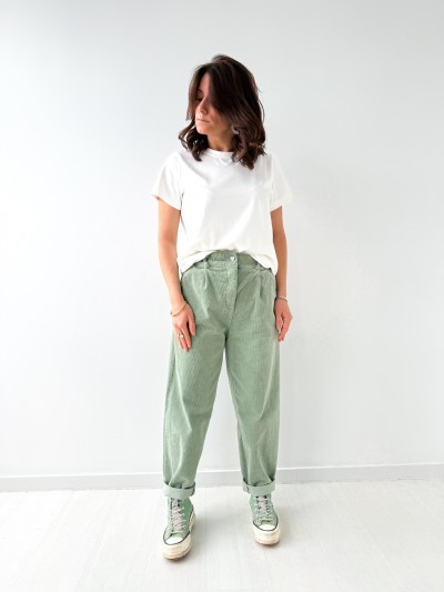 Pantalon velour vert d'eau