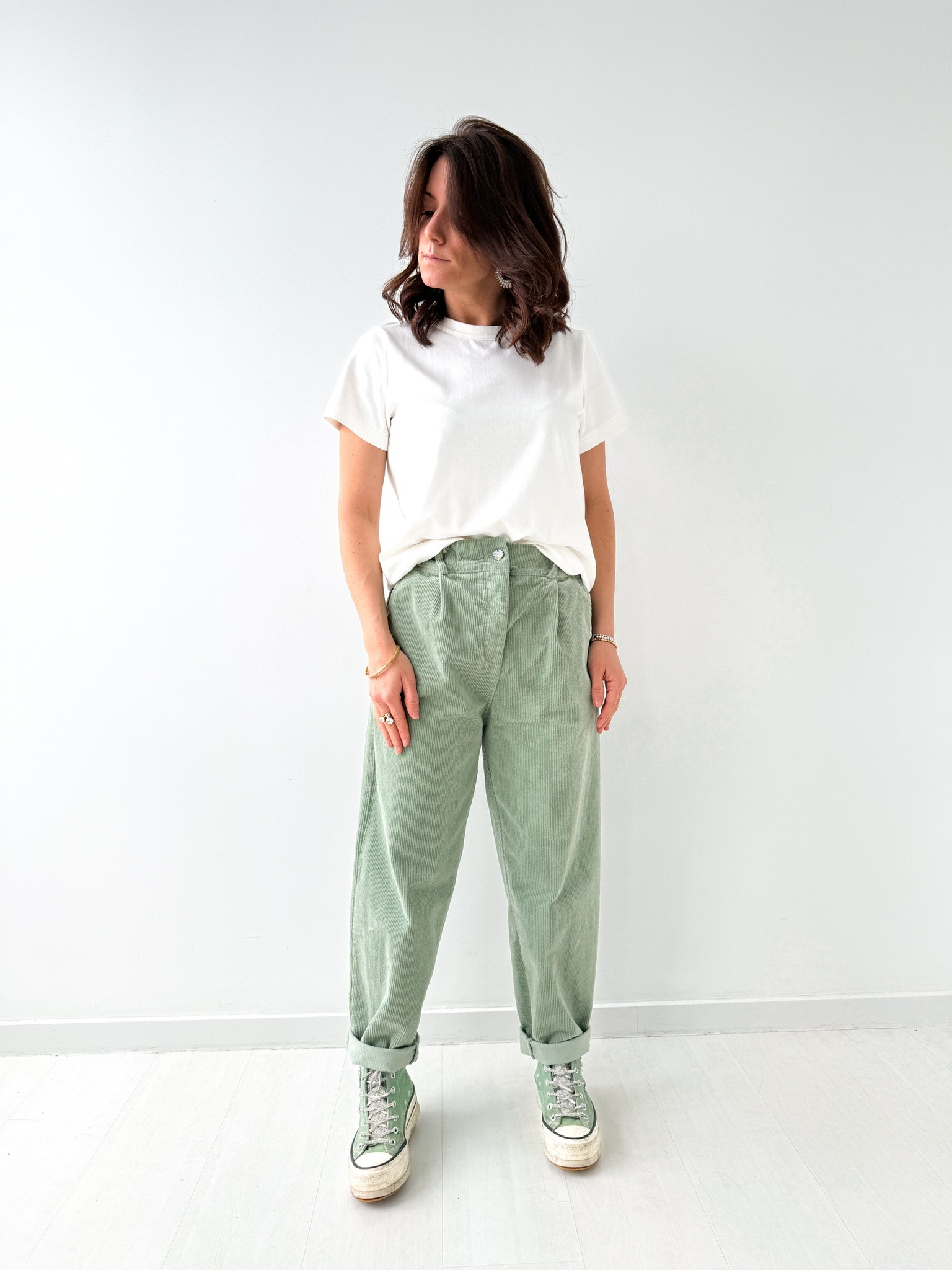 Jeans velour vert d'eau