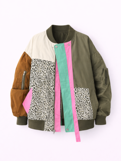 Veste bomber léopard - Kaki