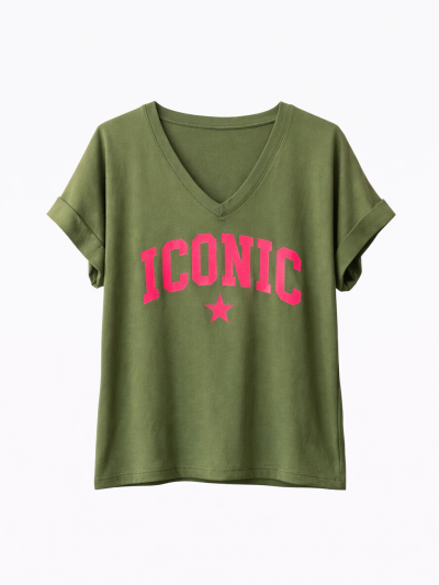 T-shirt Iconic col V - Kaki