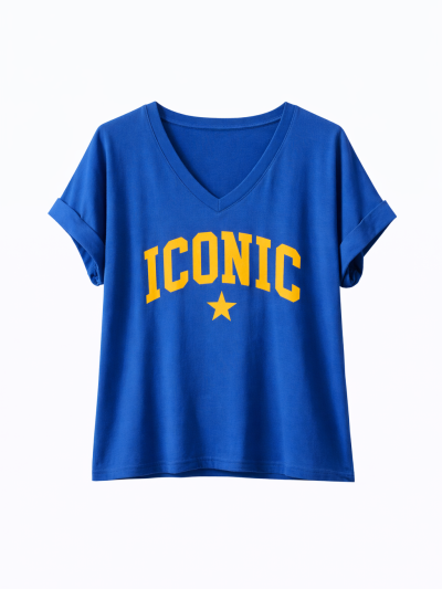 T-shirt Iconic col V - Bleu...