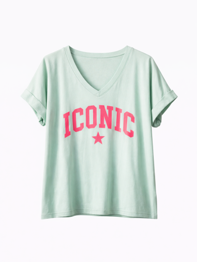 T-shirt Iconic col V - Vert...
