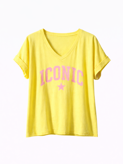 T-shirt Iconic col V - Jaune
