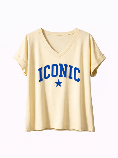 T-shirt Iconic col V - Wit