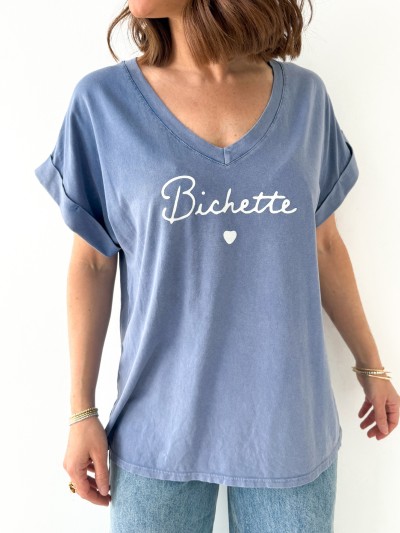 T-shirt col V bichette - Blauw