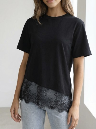 T-shirt Lucie dentelle - Noir