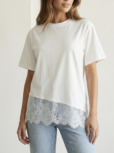 T-shirt Lucie dentelle - Blanc