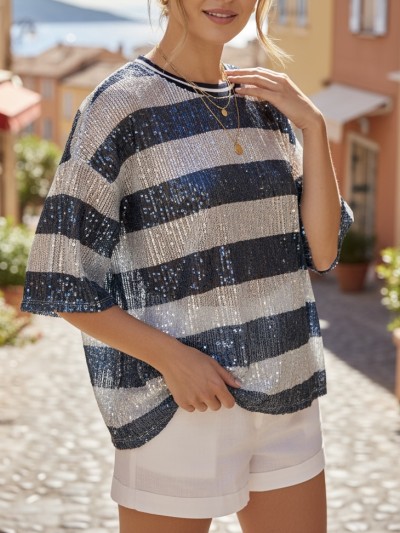 T-Shirt Lurex Maëlys - Bleu...