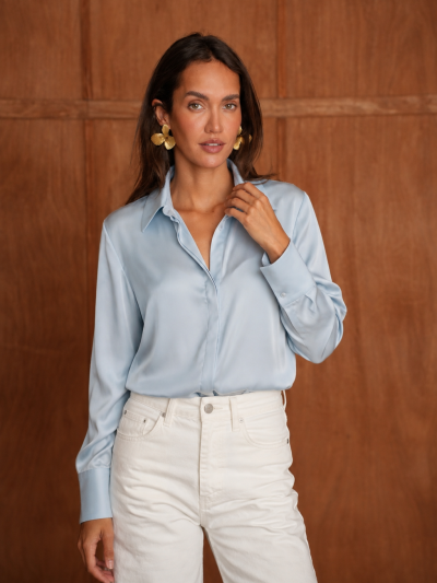 Chemise Myriam soyeuse bleu ciel