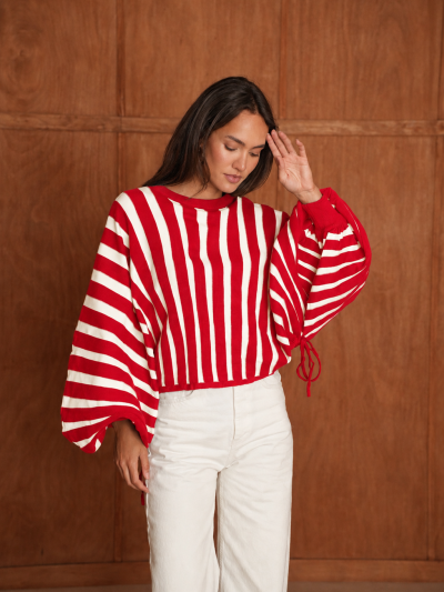 Pull Muriel ligné rouge