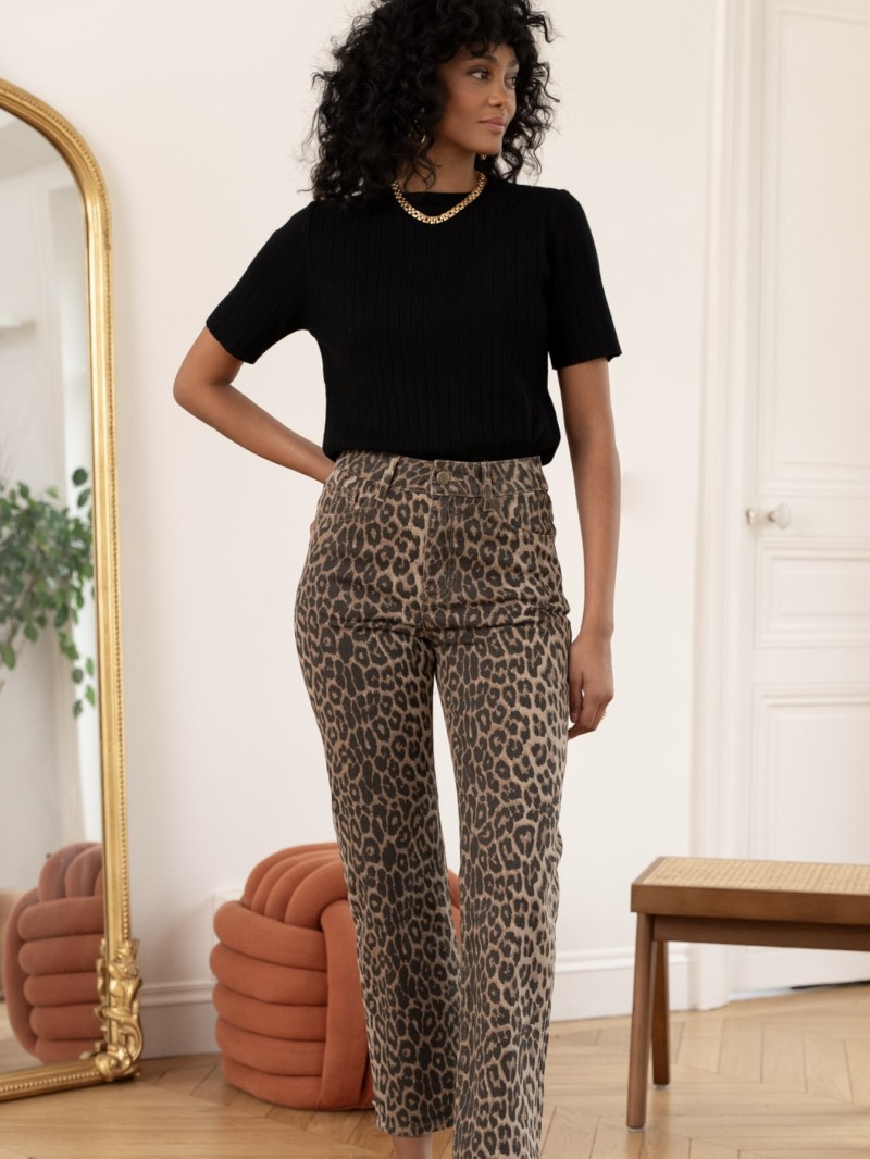 Pantalon en jeans Solange Léopard